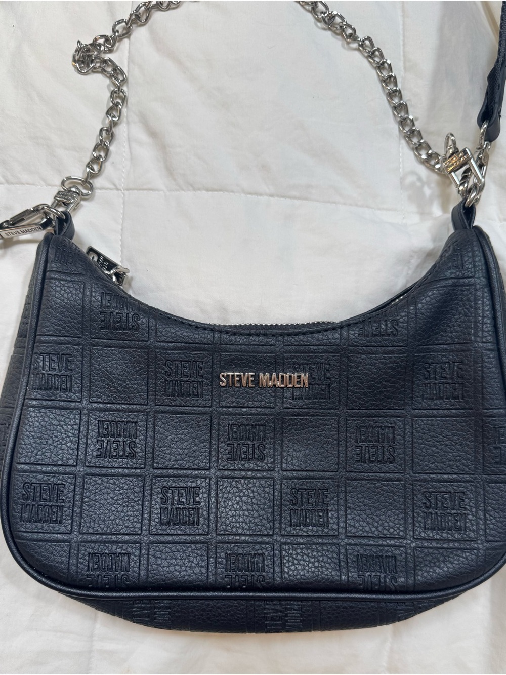 Steve Madden Black Quilted Logo Chain-Handle Shoulder Bag - Picture 3 of 11
